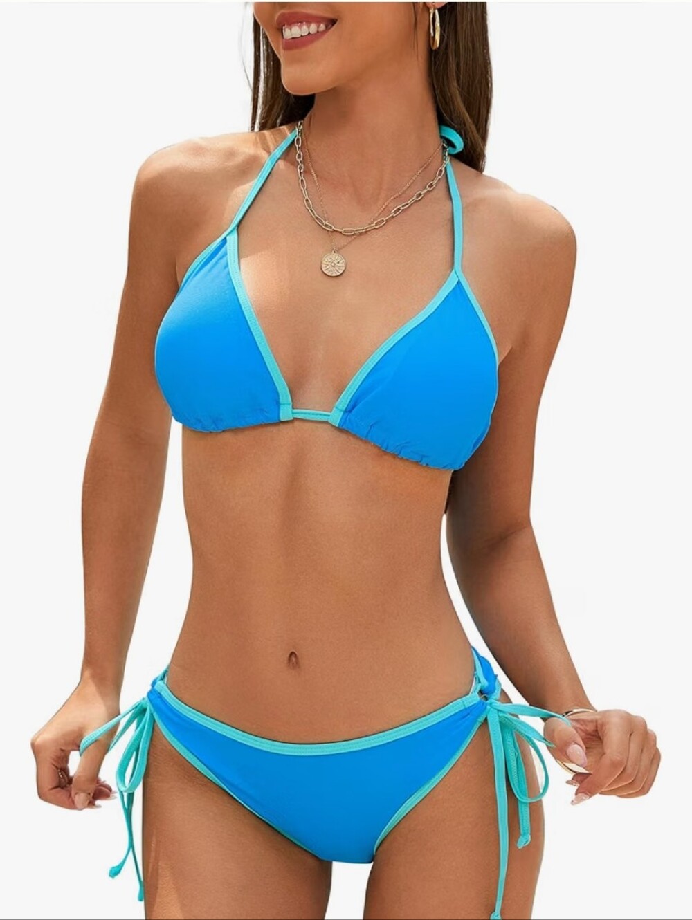 Blue Teal Turquoise Two-Piece Tie-Side Bikini Sz M